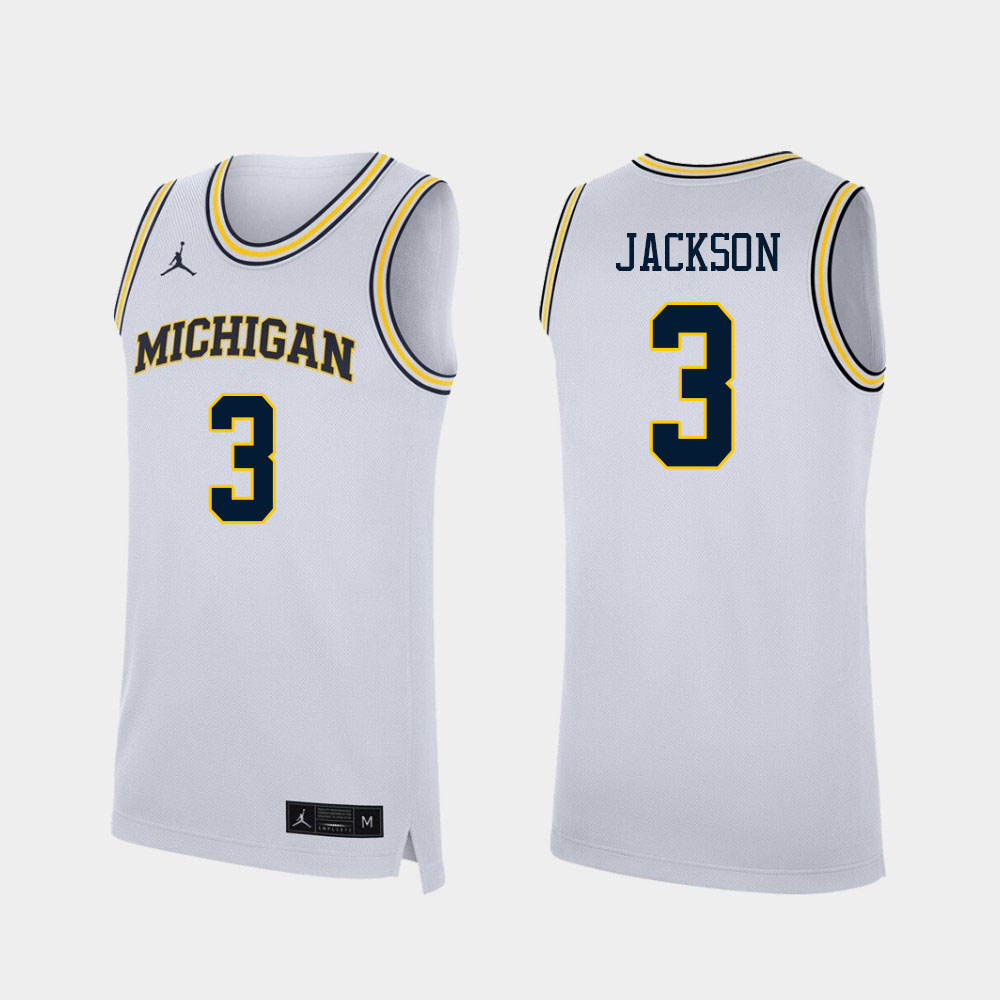Men #3 Zeb Jackson Michigan Wolverines College Basketball Jerseys Sale-White - Click Image to Close